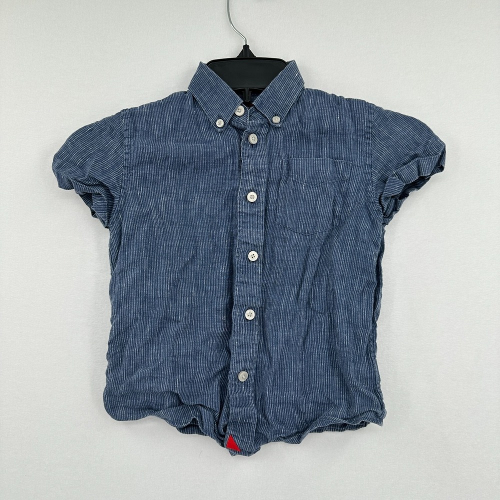 UNTUCKit Linen Shirt Kids Boys Size 4-5 Blue Button Down‎ Back To School Church